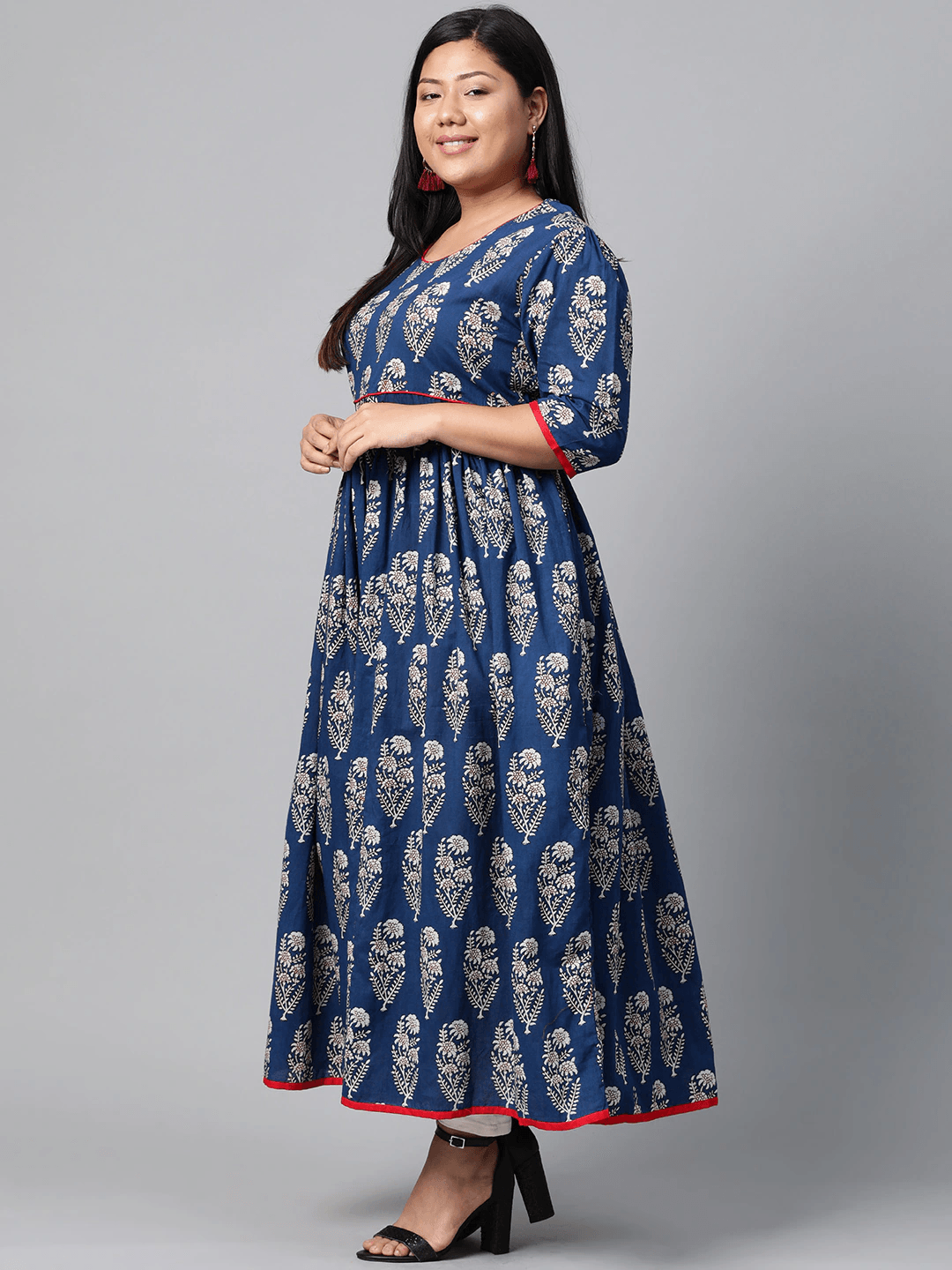 Plus Size Royal Blue Printed Floor Length Anarkali - Eshani world