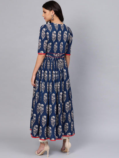 Eshani Royal Blue Printed Floor Length Anarkali - Eshani world