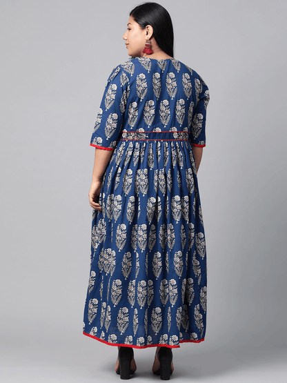 Plus Size Royal Blue Printed Floor Length Anarkali - Eshani world