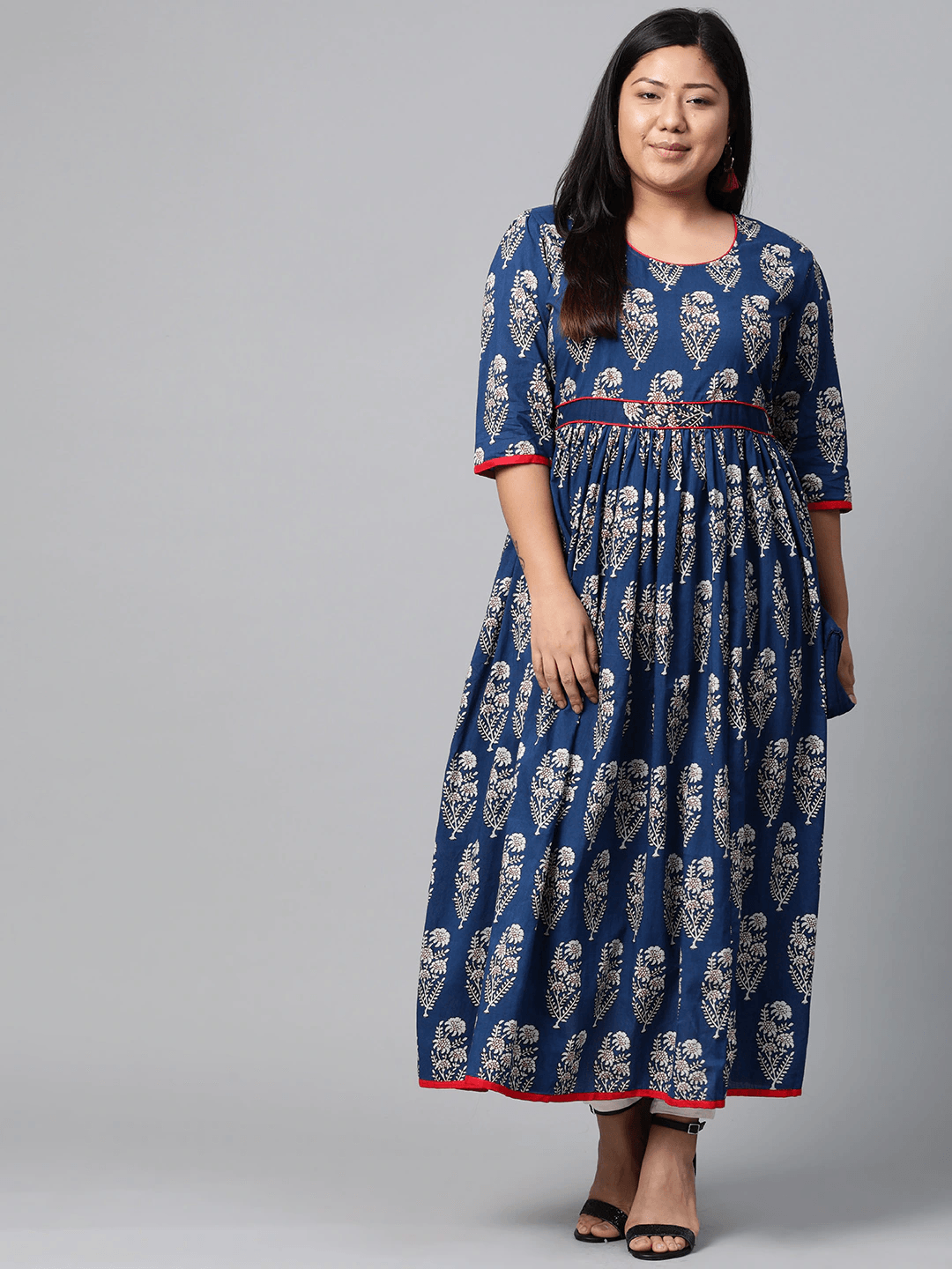 Plus Size Royal Blue Printed Floor Length Anarkali - Eshani world