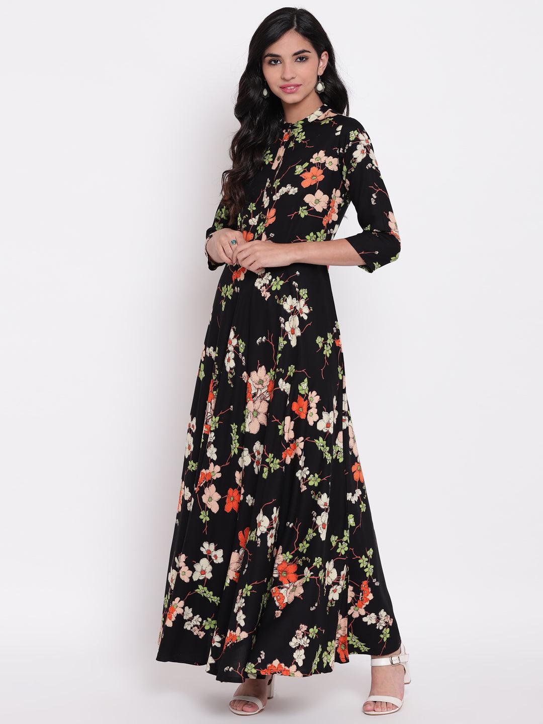 Eshani black floor length rayon kurti - Eshani world