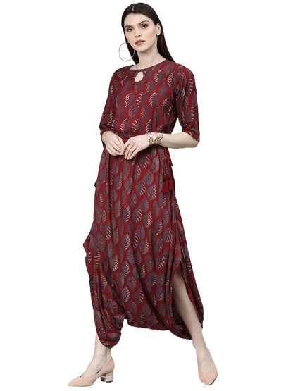 Eshani Maroon Rayon Jumpsuit - Eshani world