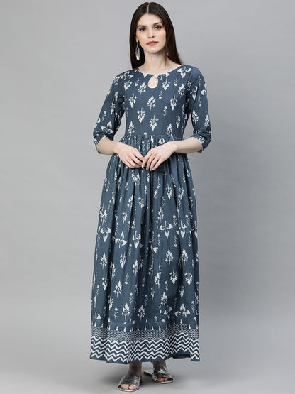 Eshani Grey Floor Length Cotton Kurta - Eshani world