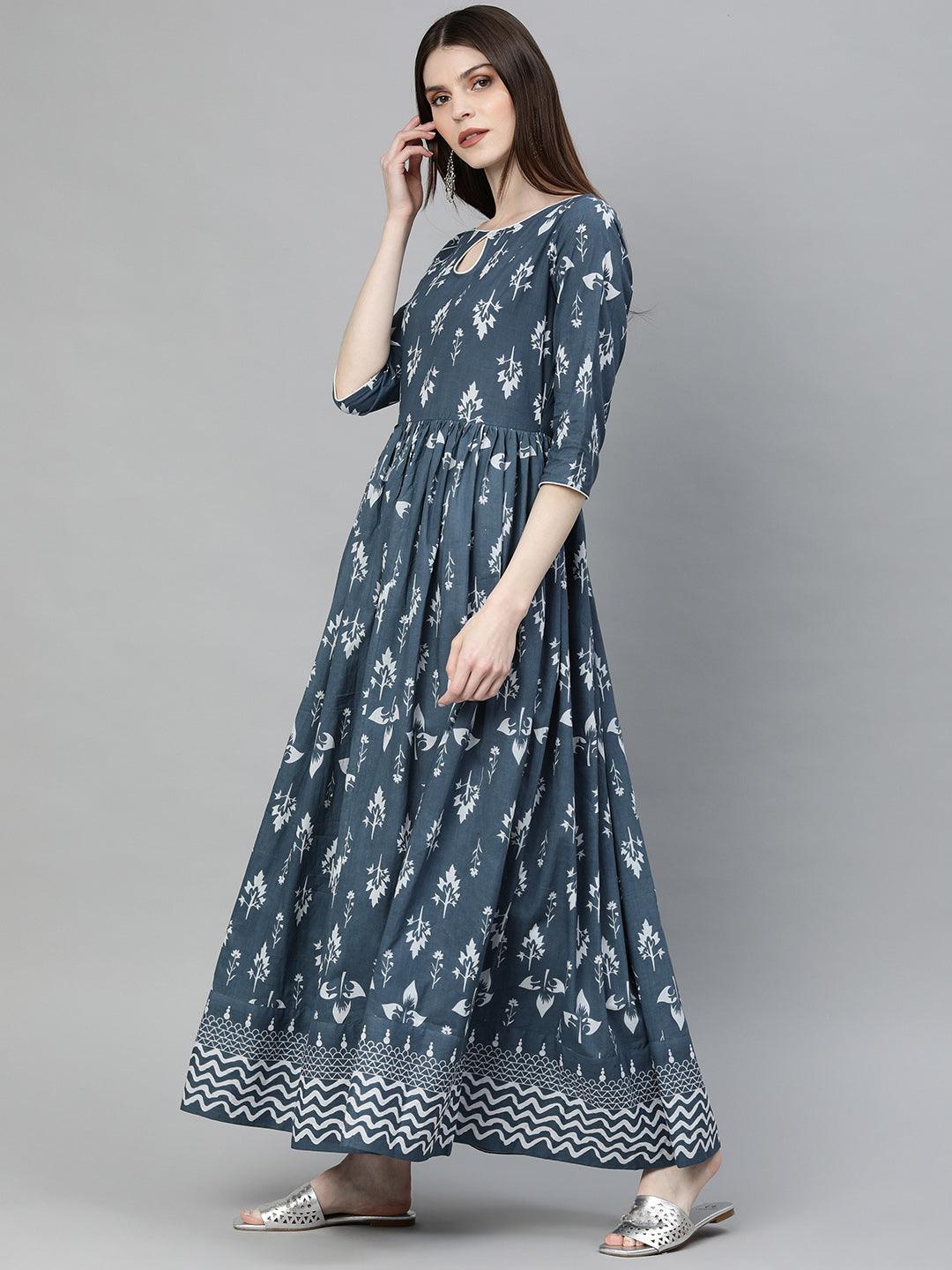 Eshani Grey Floor Length Cotton Kurta - Eshani world