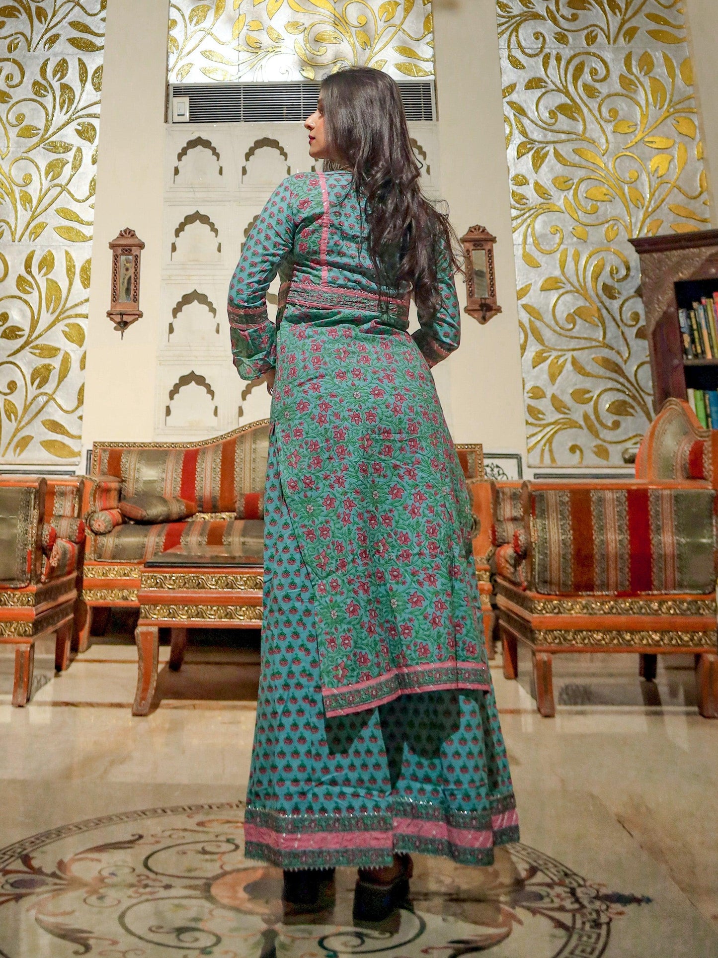 Eshani Blue Printed Straight Kurti With Palazzo - divenaworld.com