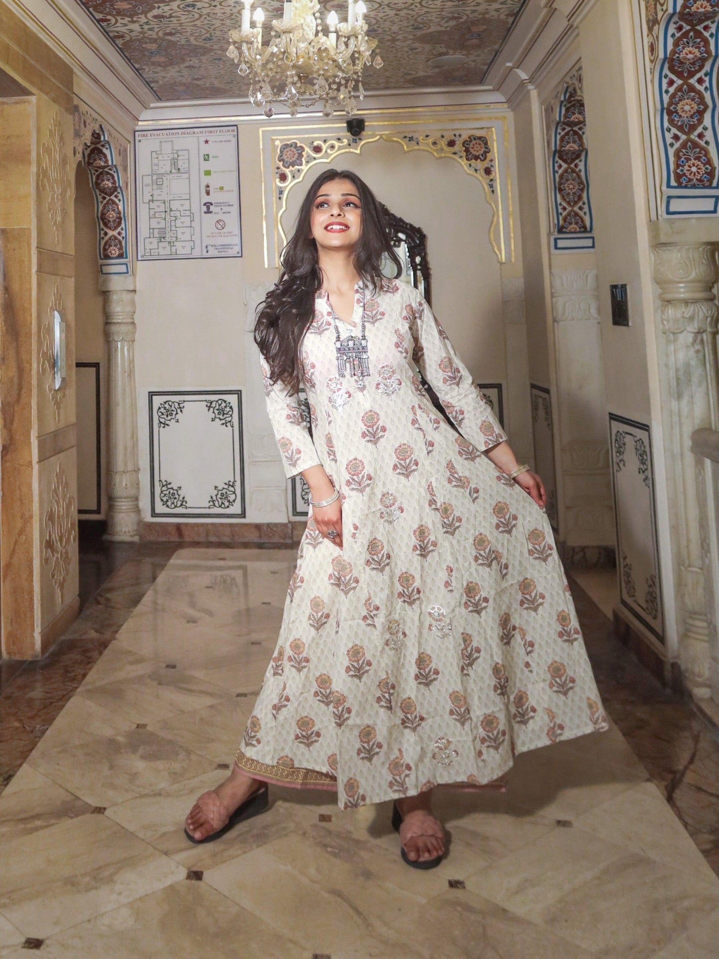 Eshani ivory white self print cotton kurti with palazzo set - divenaworld.com