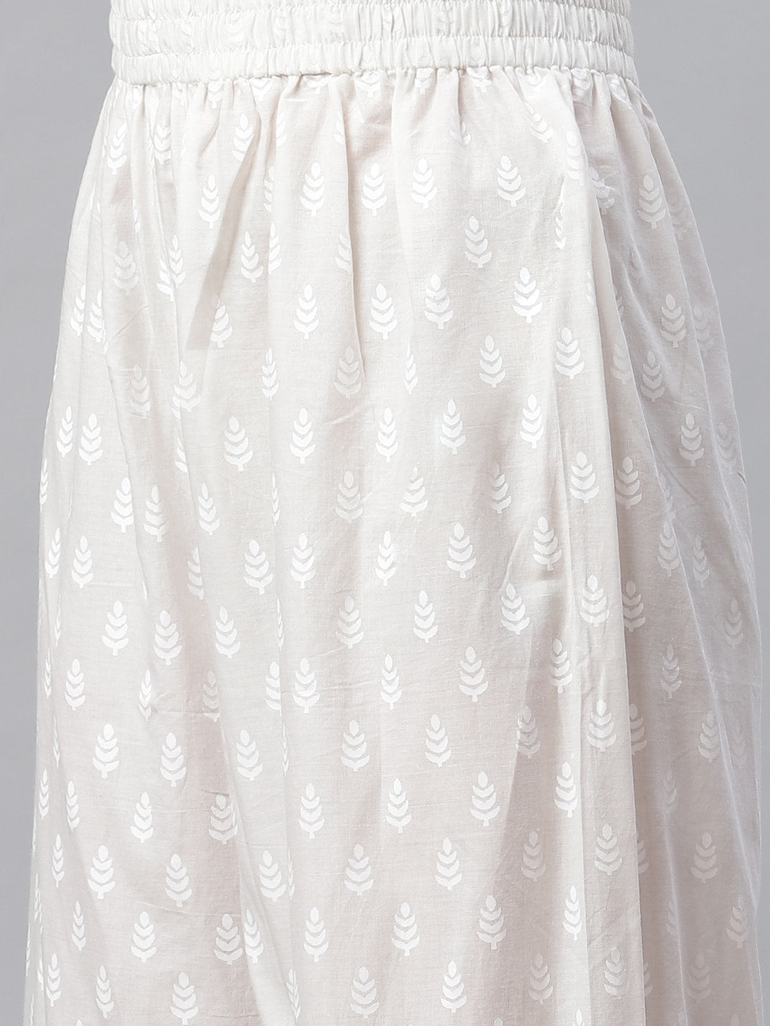 Eshani White Khari Print Cotton Kurti With Palazzo Set