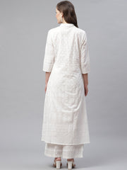 Eshani White Khari Print Cotton Kurti With Palazzo Set