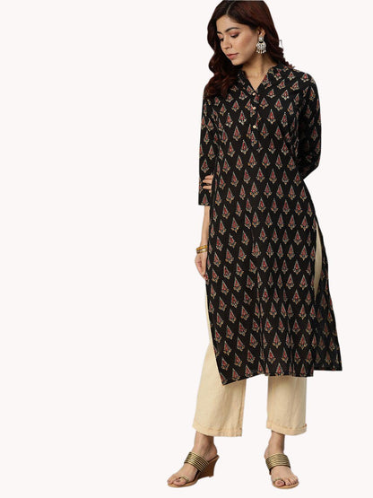 Eshani Black Buti Print Cotton Kurta - Eshani world