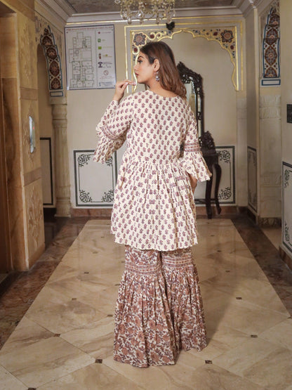 Eshani Cream Printed Sharara Set - divenaworld.com