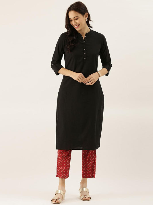 Eshani Black Solid Straight Roll up Kurti - Eshani world