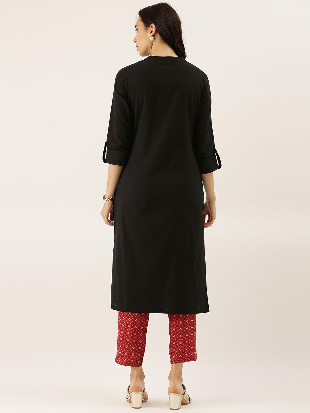Eshani Black Solid Straight Roll up Kurti - Eshani world