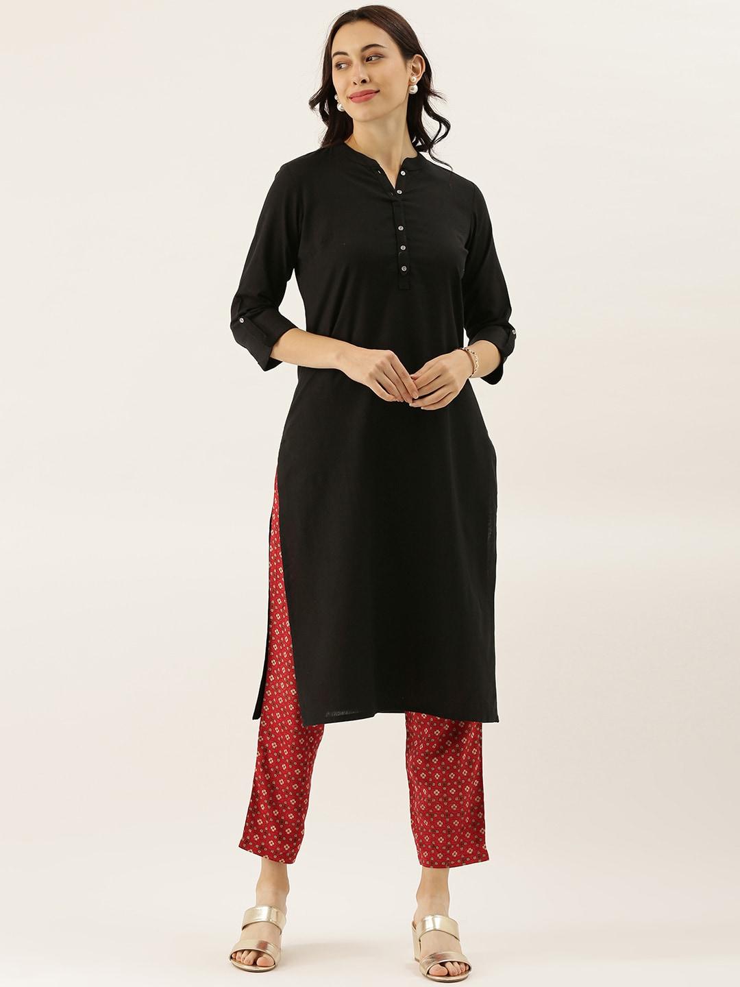 Eshani Black Solid Straight Roll up Kurti - Eshani world