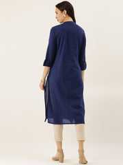 Eshani Blue Solid Straight Roll up Sleeve Kurti - Eshani world