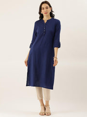 Eshani Blue Solid Straight Roll up Sleeve Kurti - Eshani world