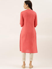 Eshani Peach Solid Straight Roll up Sleeve Kurti - Eshani world