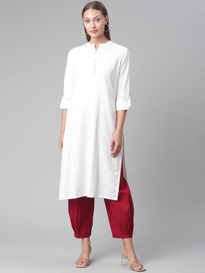 Eshani White Solid Pure Cotton Straight Kurta - Eshani world