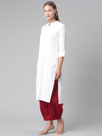 Eshani White Solid Pure Cotton Straight Kurta - Eshani world