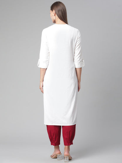 Eshani White Solid Pure Cotton Straight Kurta - Eshani world