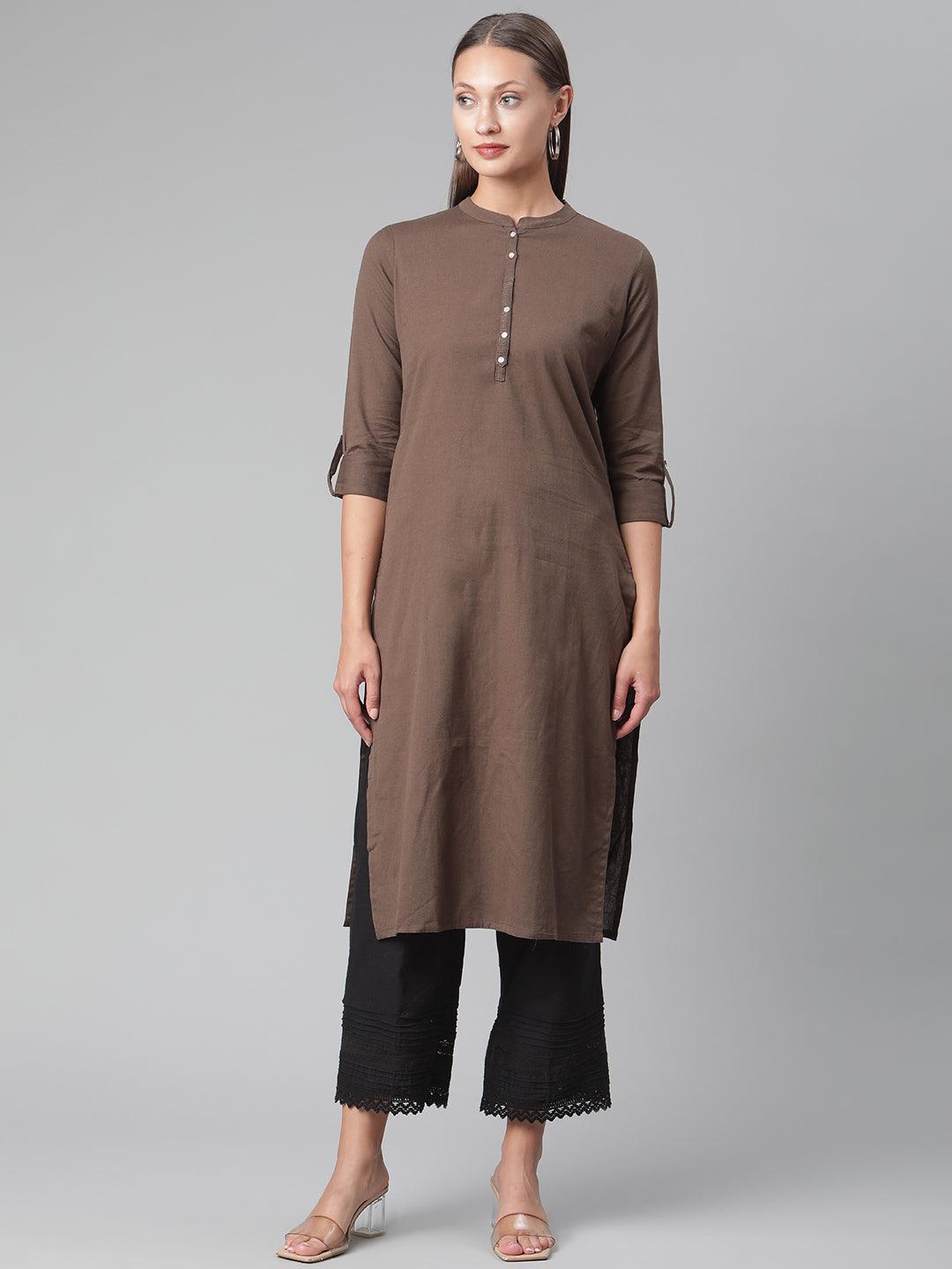 Eshani Brown Cotton Straight Kurti - Eshani world