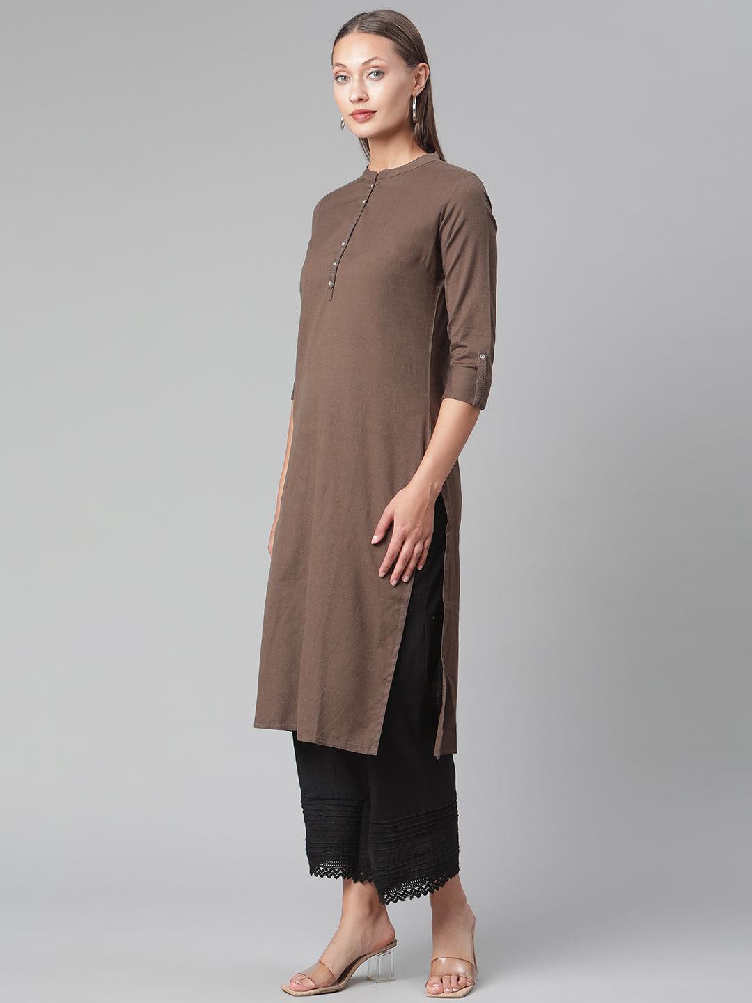 Eshani Brown Cotton Straight Kurti - Eshani world