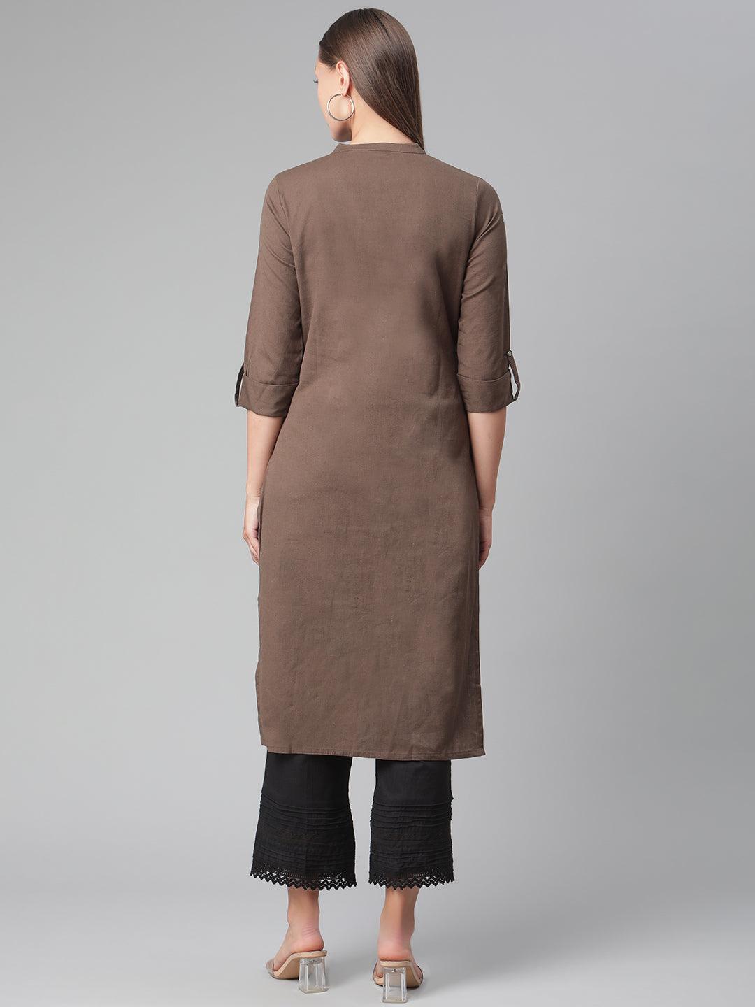 Eshani Brown Cotton Straight Kurti - Eshani world