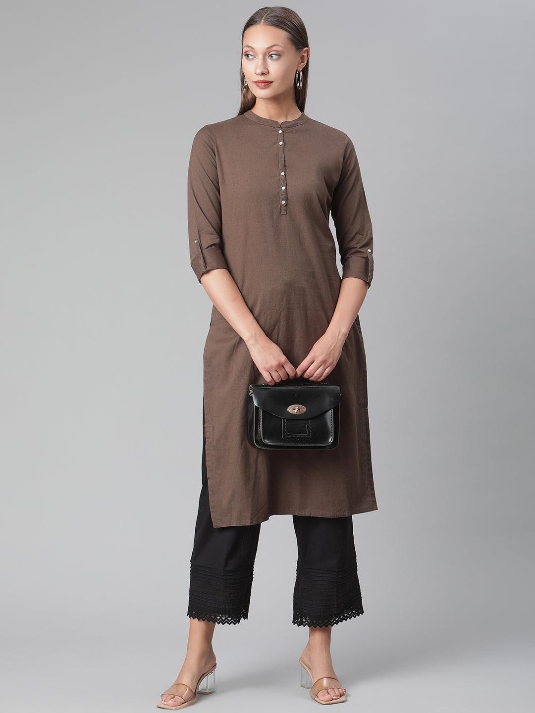 Eshani Brown Cotton Straight Kurti - Eshani world