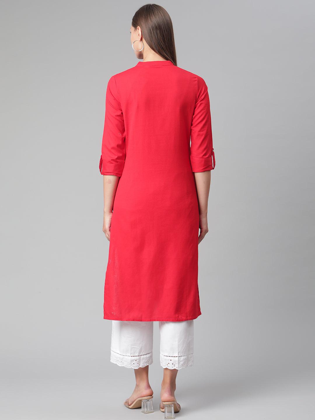 Eshani Red Cotton Straight Kurti - Eshani world