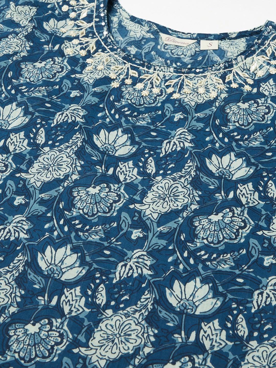 Eshani Blue Floral Straight kurta - Eshani world