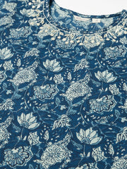 Eshani Blue Floral Straight kurta - Eshani world