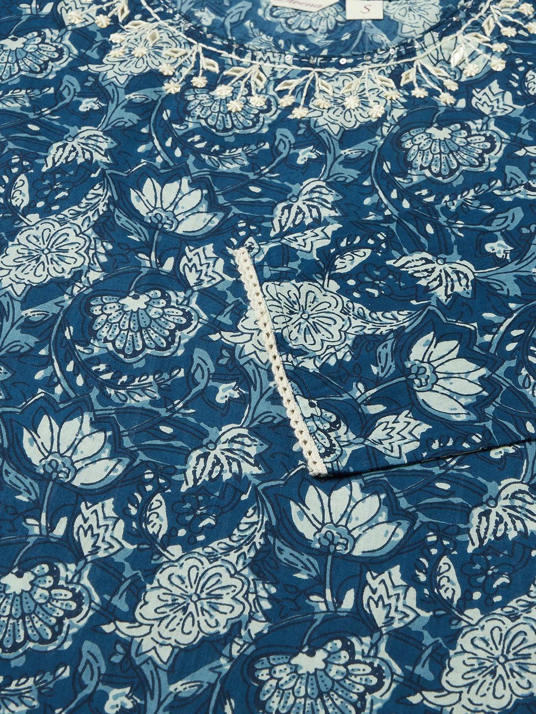 Eshani Blue Floral Straight kurta - Eshani world