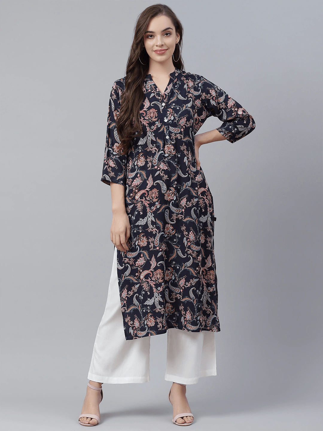 Eshani Blue Printed Rayon Straight Kurti - Eshani world