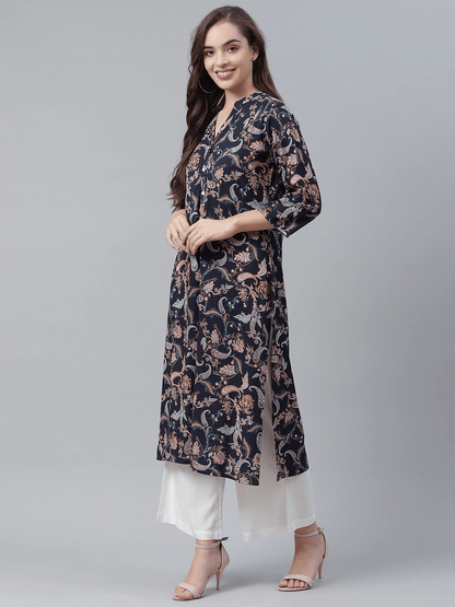 Eshani Blue Printed Rayon Straight Kurti - Eshani world