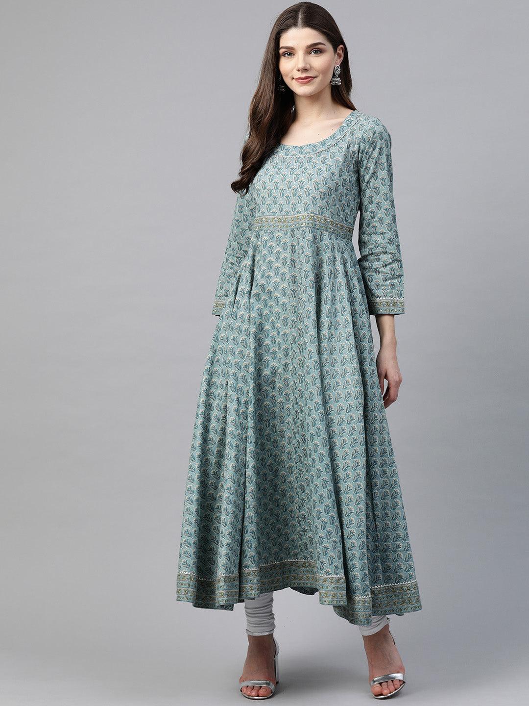 Eshani Indigo Blue Printed High Low Kurta - Eshani world