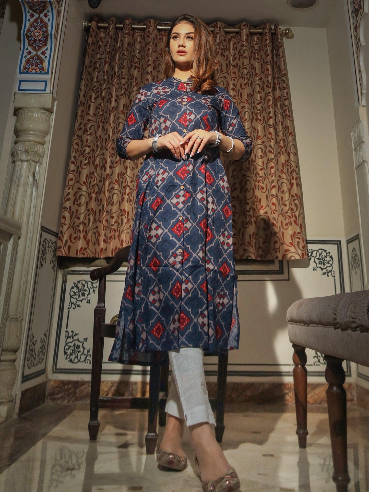 Eshani A-Line Printed Rayon Kurta - divenaworld.com