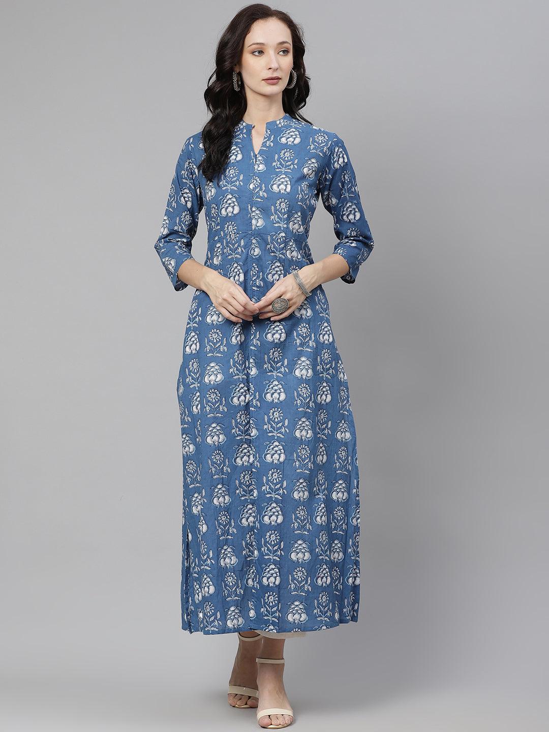 Eshani Blue Cotton shrug style kurta - Eshani world