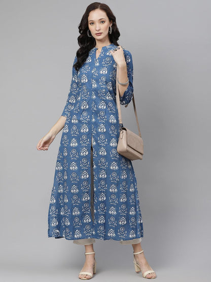 Eshani Blue Cotton shrug style kurta - Eshani world