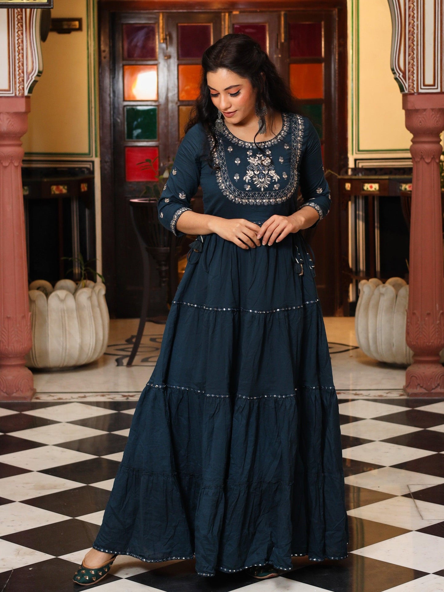 Eshani Teal Green Anarkali Kurta - divenaworld.com