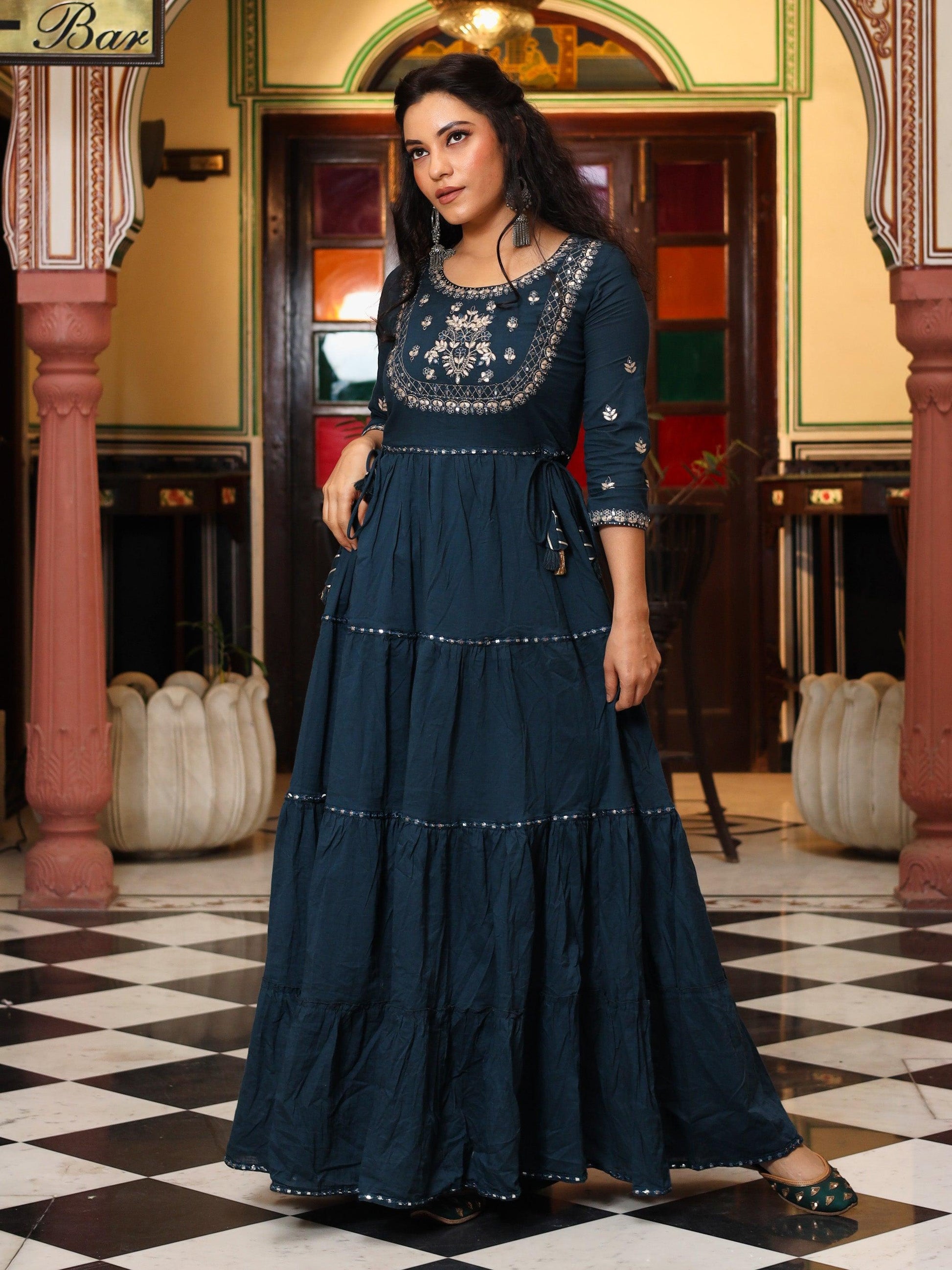 Eshani Teal Green Anarkali Kurta - divenaworld.com