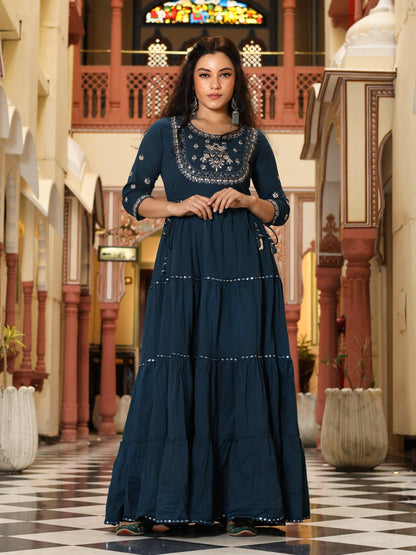 Eshani Teal Green Anarkali Kurta - divenaworld.com