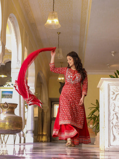 Eshani maroon Cotton Kurta palazzo set with net dupatta - divenaworld.com