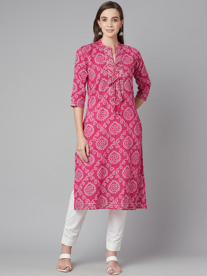 Eshani Pink Bandhej Straight Kurta - Eshani world