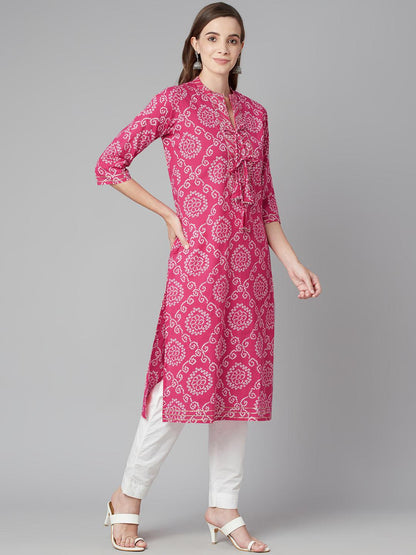 Eshani Pink Bandhej Straight Kurta - Eshani world