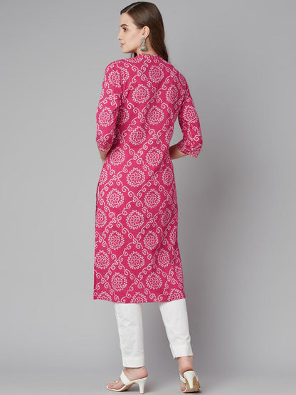 Eshani Pink Bandhej Straight Kurta - Eshani world