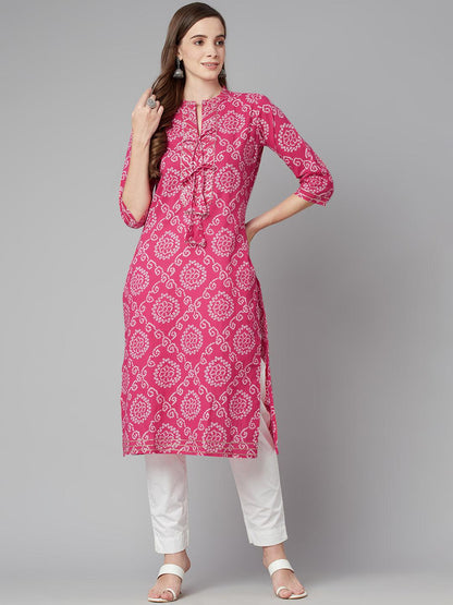 Eshani Pink Bandhej Straight Kurta - Eshani world