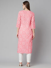 Eshani Baby Pink Bandhej Straight Kurta - Eshani world