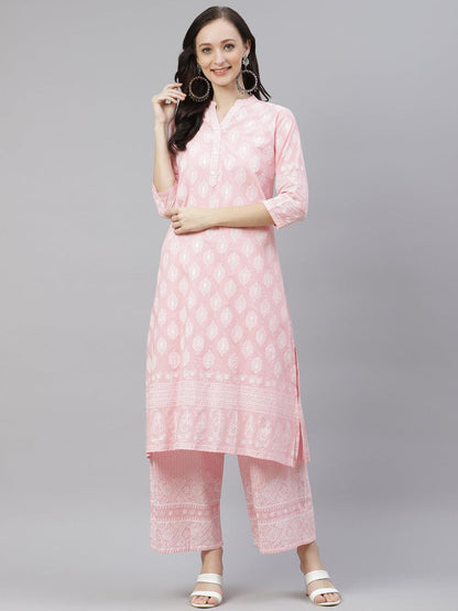 Eshani Baby Pink Cotton Kurta Palazzo Set - Eshani world