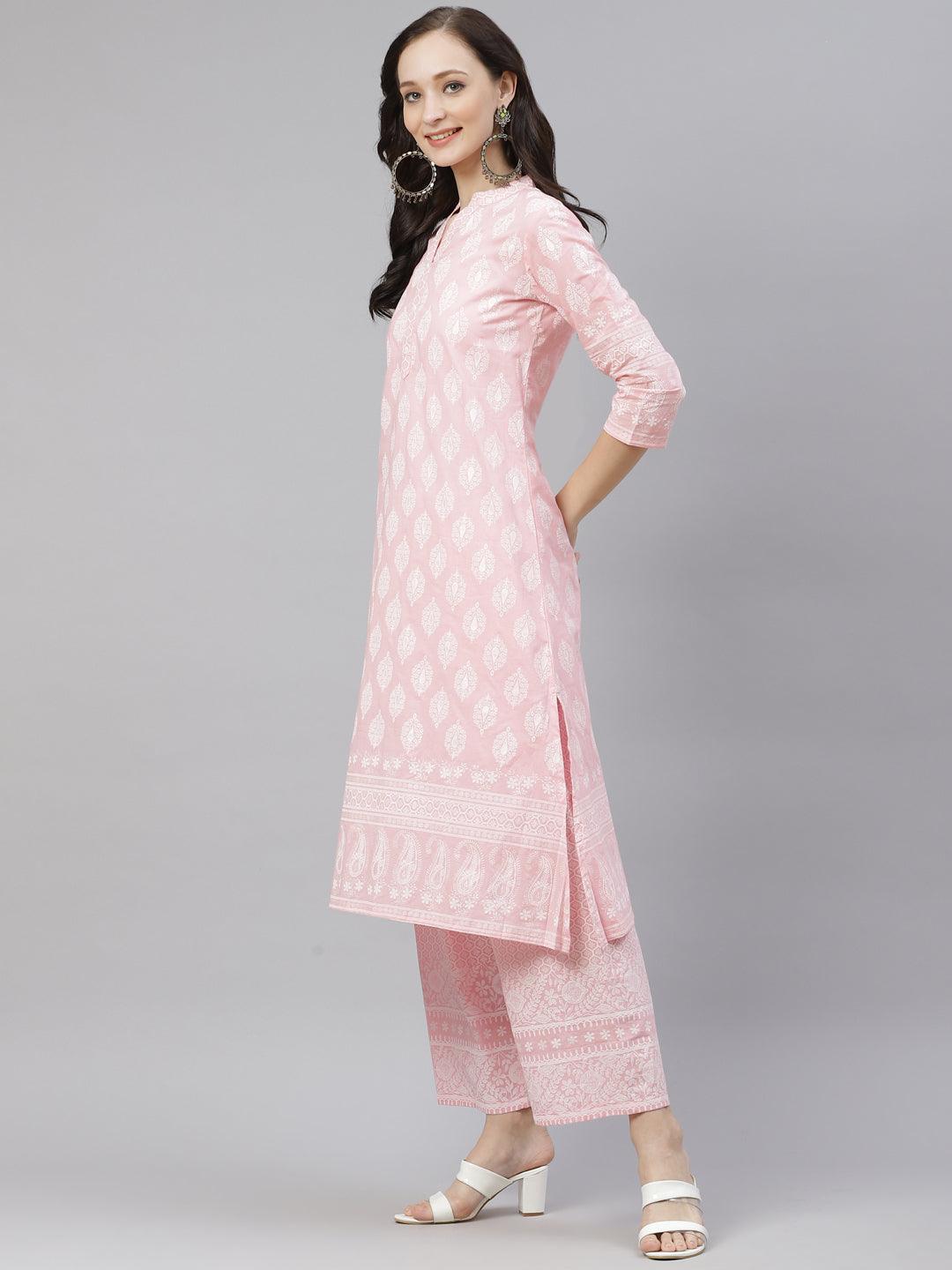 Eshani Baby Pink Cotton Kurta Palazzo Set - Eshani world