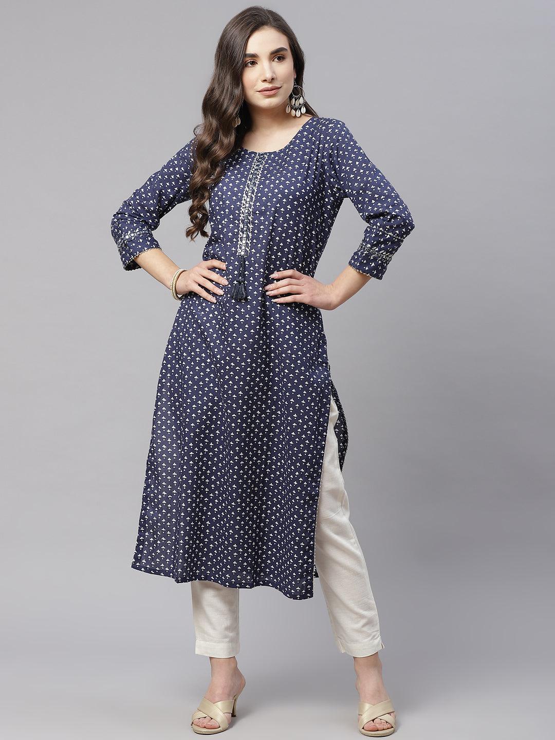 Eshani Indigo Cotton Straight Kurti - Eshani world