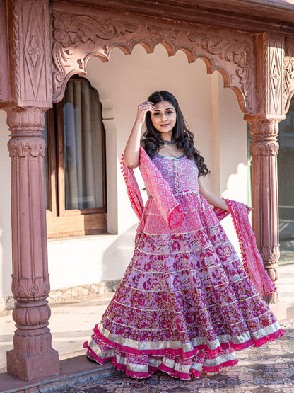 Eshani Pink Cotton Sleeves less Anarkali Sharara set with Dupatta - divenaworld.com